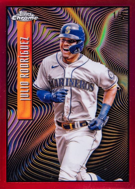 Julio Rodriguez 2023 Topps Chrome #TCE-9 Topps Chrome Expose - Red Refractor /5 RAW