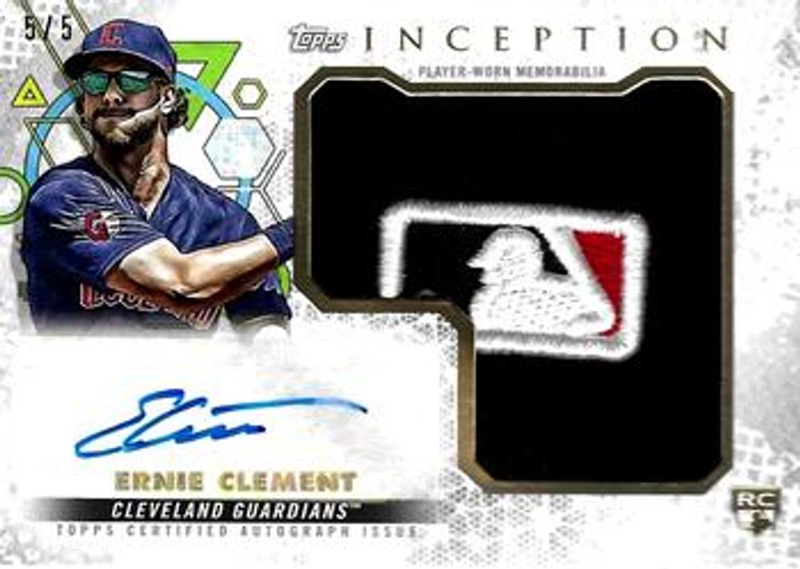 Ernie Clement 2022 Topps Inception #IAJH-EC Autographs Jumbo Hat Patch - MLB Logo /5 Rookie RAW