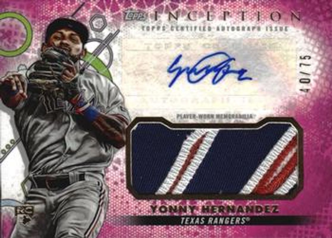 Yonny Hernandez 2022 Topps Inception #IAP-YHE Autographs Patch - Magenta /75 Rookie RAW