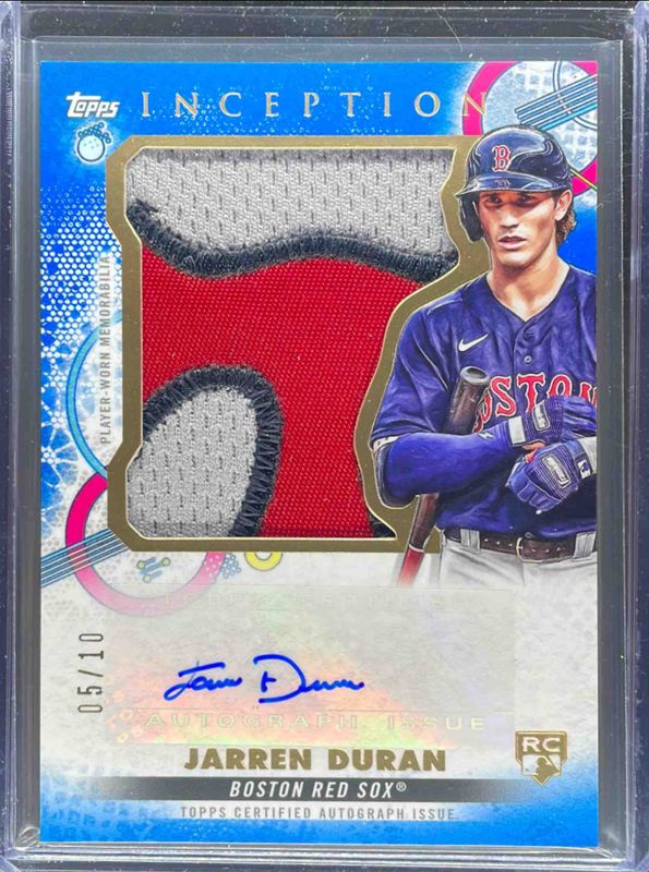 Jarren Duran 2022 Topps Inception #IAJP-JD Autographs Jumbo Patch - Blue /10 Rookie RAW