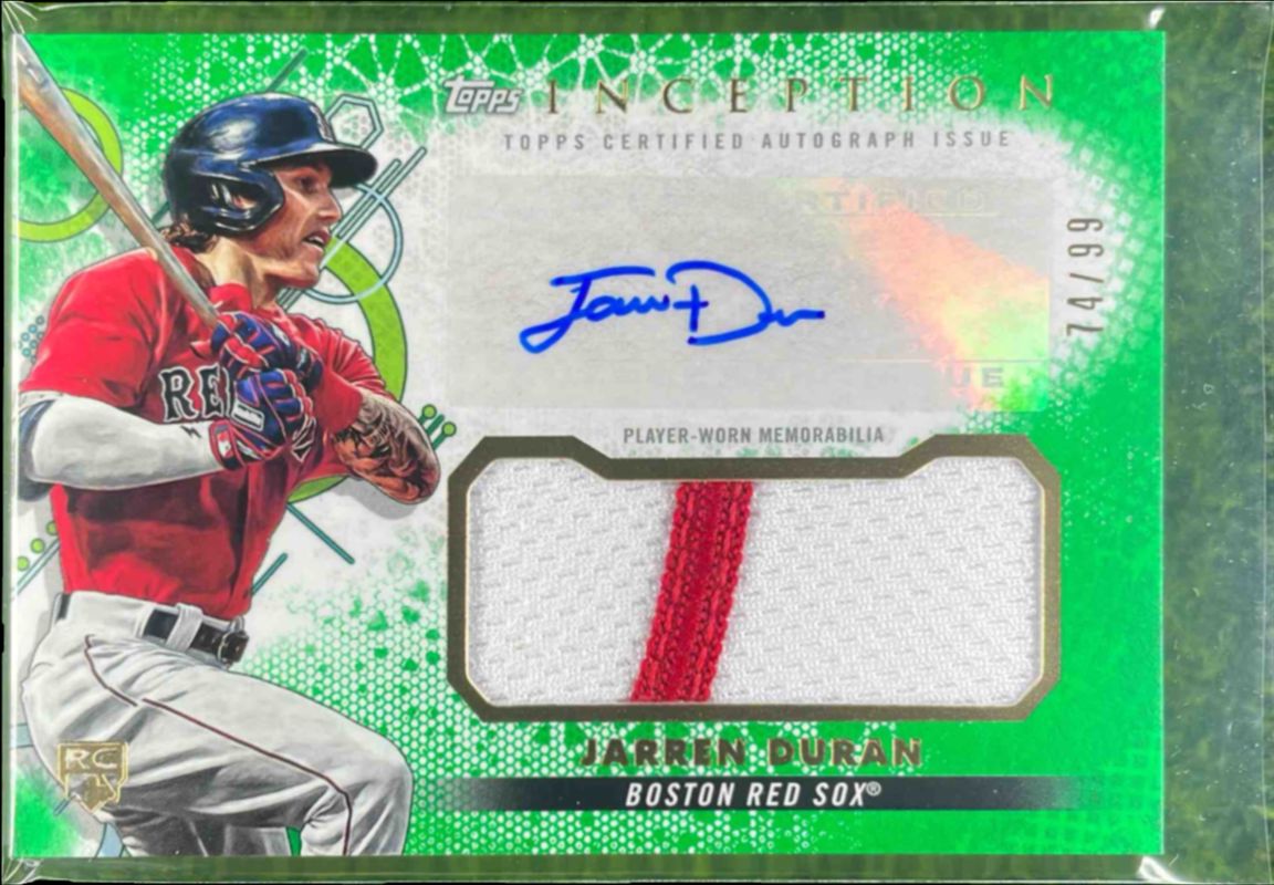Jarren Duran 2022 Topps Inception #IAP-JD Autographs Patch - Green /99 Rookie RAW