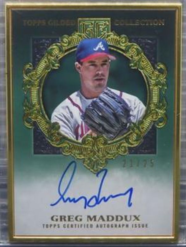 Greg Maddux 2022 Topps Gilded Collection #HAFA-GM Gold Framed Hall of Famer Autographs - Emerald /25 RAW