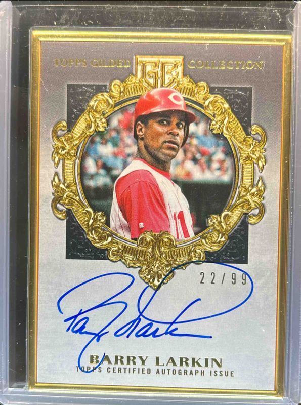 Barry Larkin 2022 Topps Gilded Collection #HAFA-BLA Gold Framed Hall of Famer Autographs /99 RAW