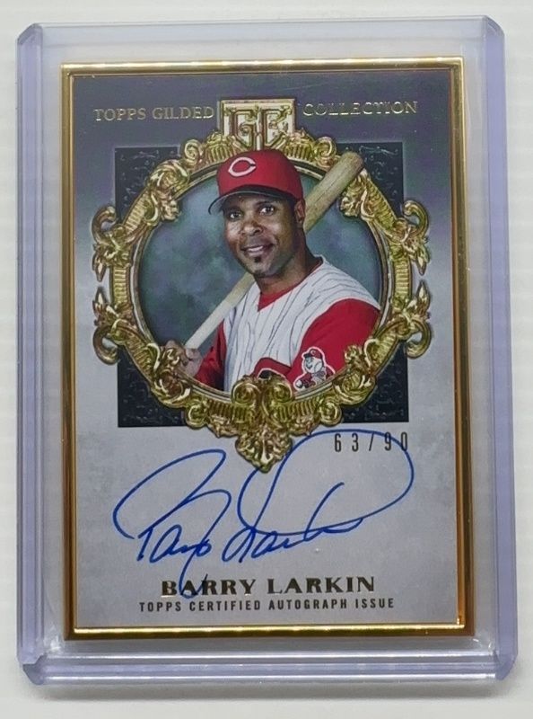 Barry Larkin 2022 Topps Gilded Collection #HAFA-BL Gold Framed Hall of Famer Autographs /99 RAW