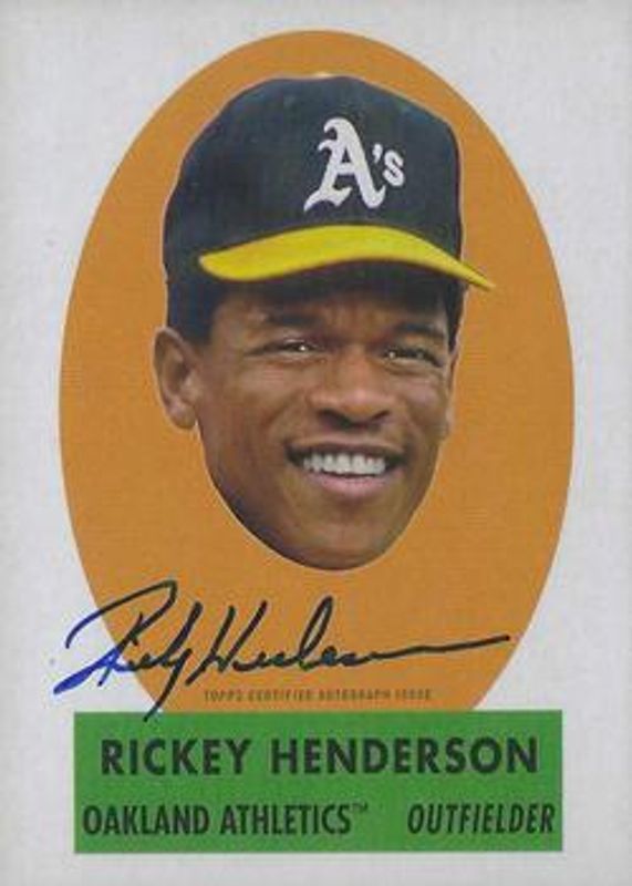 Rickey Henderson 2021 Topps Archives #TPOA-RH 1963 Topps Peel-Off Autographs /125 RAW