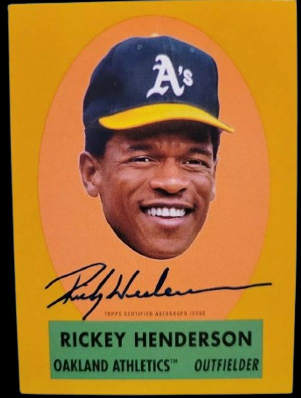 Rickey Henderson 2021 Topps Archives #TPOA-RH 1963 Topps Peel-Off Autographs - Gold /1 RAW