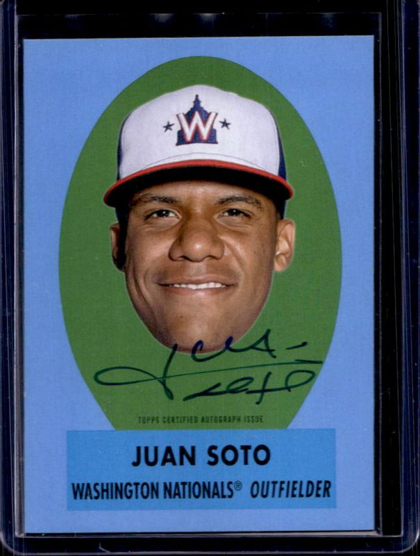 Juan Soto 2021 Topps Archives #TPOA-JS 1963 Topps Peel-Off Autographs - Blue /25 RAW