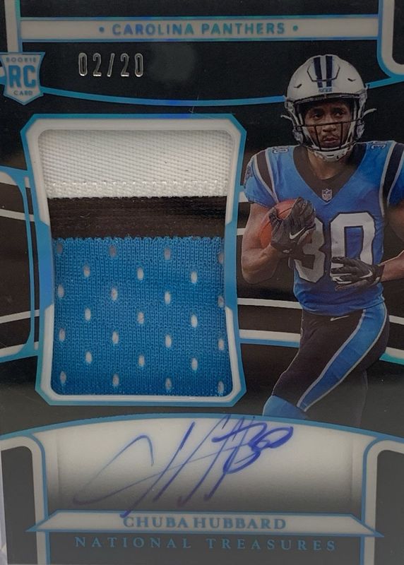 Chuba Hubbard 2021 National Treasures #180 Rookie Patch Auto - Midnight /20 BGS 10 PRISTINE
