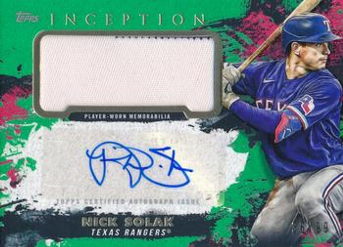 Nick Solak 2021 Topps Inception #APC-NS Autographs Patch - Green /75 RAW
