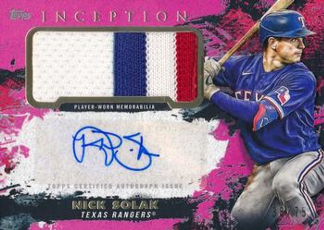 Nick Solak 2021 Topps Inception #APC-NS Autographs Patch - Magenta /50 RAW