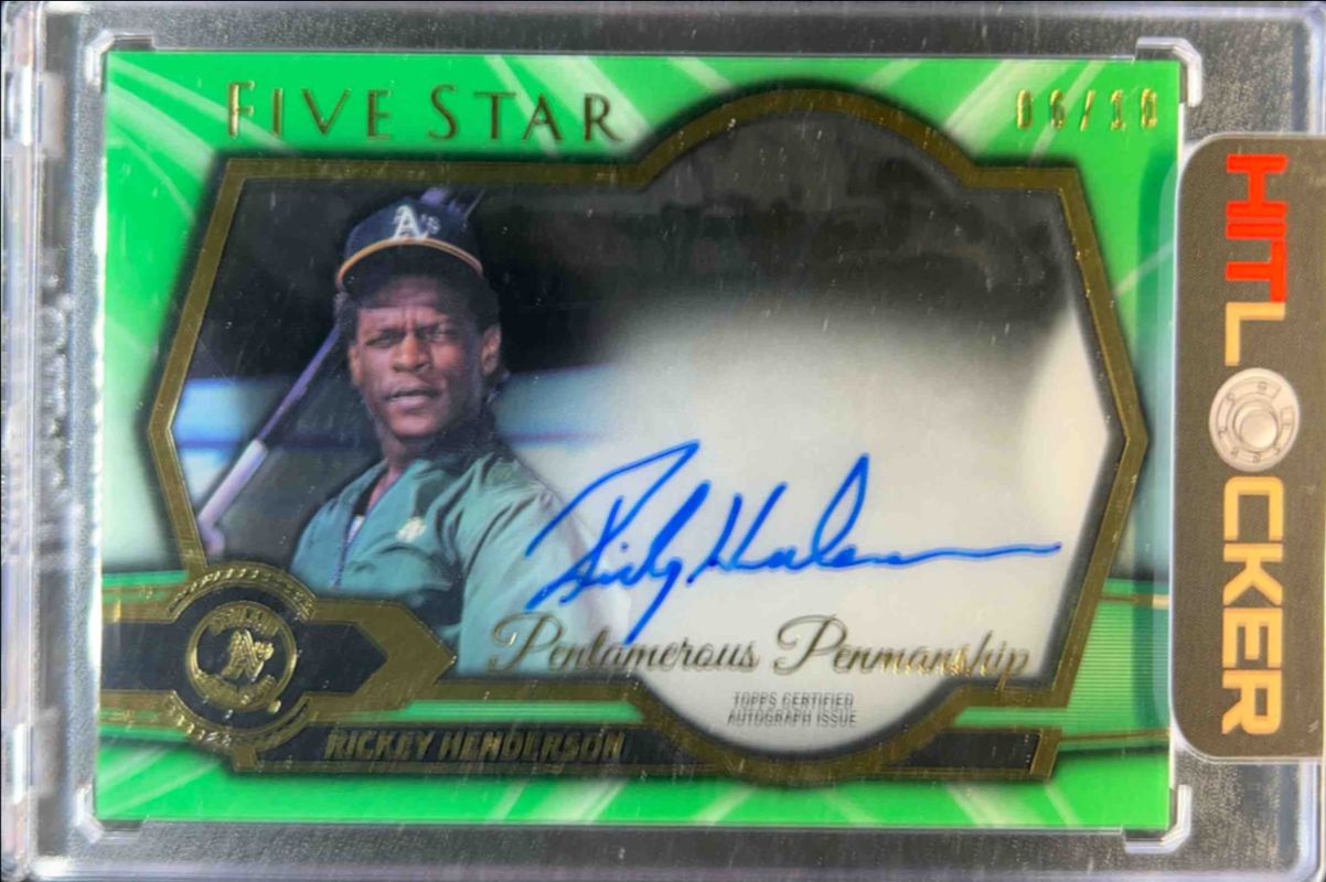 Rickey Henderson 2021 Topps Five Star #PP-RH Pentamerous Penmanship - Green /10 RAW