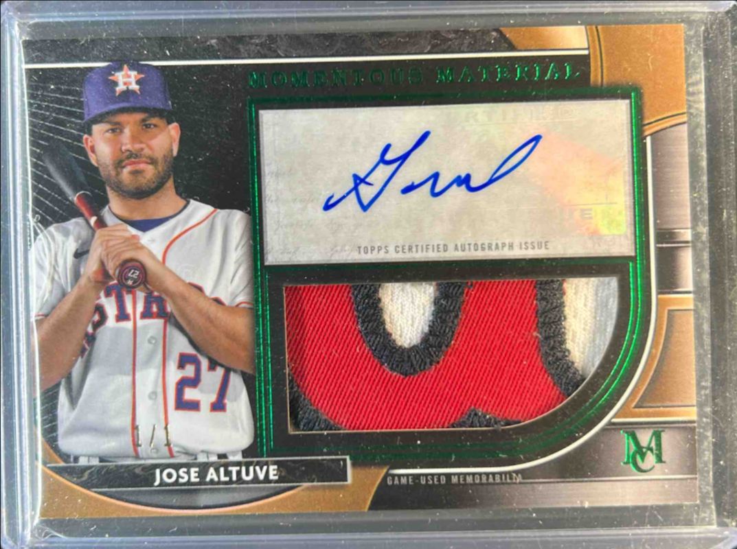 Jose Altuve 2021 Topps Museum Collection #MMJPA-JA Momentous Material Jumbo Patch Autographs - Emerald /1 RAW