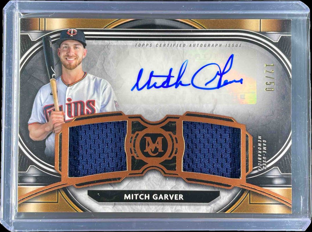 2021 Topps Museum Collection #SPDRA-MGA Single-Player Signatures Swatches Dual Relic Autographs - Copper /50
