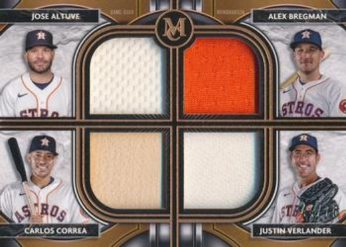 Alex Bregman / Carlos Correa / Jose Altuve / Justin Verlander 2021 Topps Museum Collection #FPR-ABCV Four-Player Primary Pieces Quad Relics - Copper /75 RAW