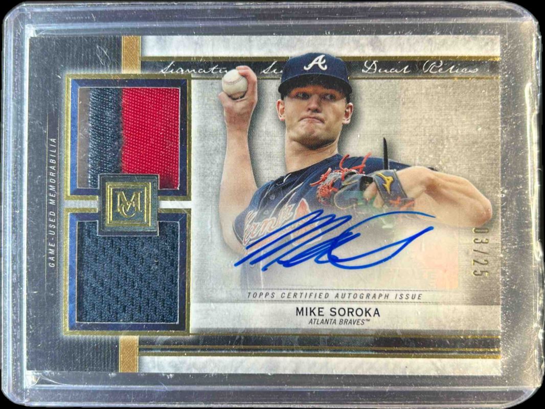 Michael Soroka 2021 Topps Museum Collection #SPDRA-MSO Single-Player Signatures Swatches Dual Relic Autographs - Gold /25 RAW