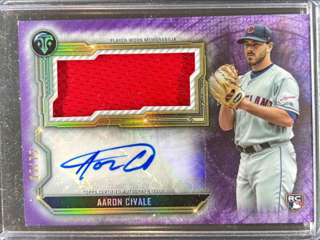Aaron Civale 2020 Topps Triple Threads #ASJR-AC Autographs Single Jumbo Relics - Amethyst /75 Rookie RAW