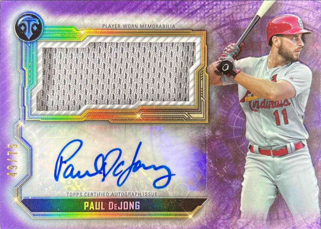 Paul DeJong 2020 Topps Triple Threads #ASJR-Pd Autographs Single Jumbo Relics - Amethyst /75 RAW