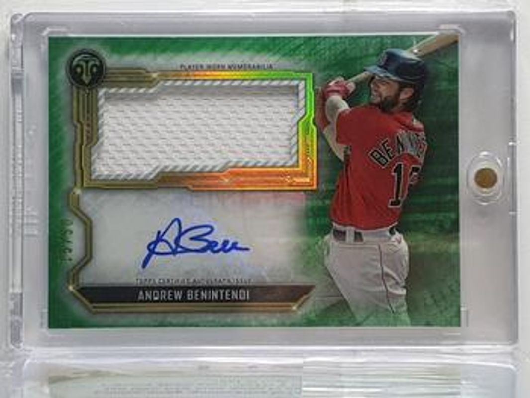 Andrew Benintendi 2020 Topps Triple Threads #ASJR-AB Autographs Single Jumbo Relics - Emerald /50 RAW