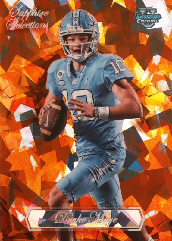 Drake Maye 2023 Bowman Chrome University Sapphire Edition #SS-10 Sapphire Selections - Orange /25 PSA 10