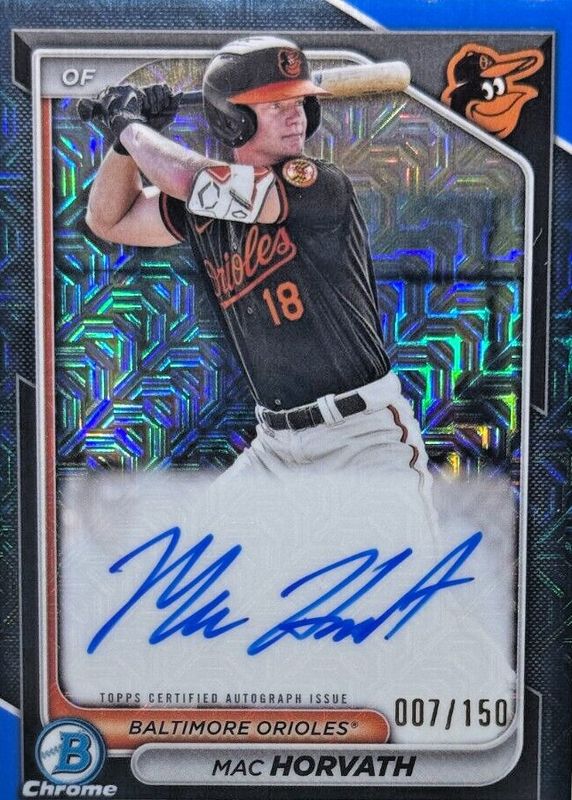 Mac Horvath 2024 Bowman Mega Box #BMA-MH Chrome Prospect Auto - Blue Refractor /150 RAW