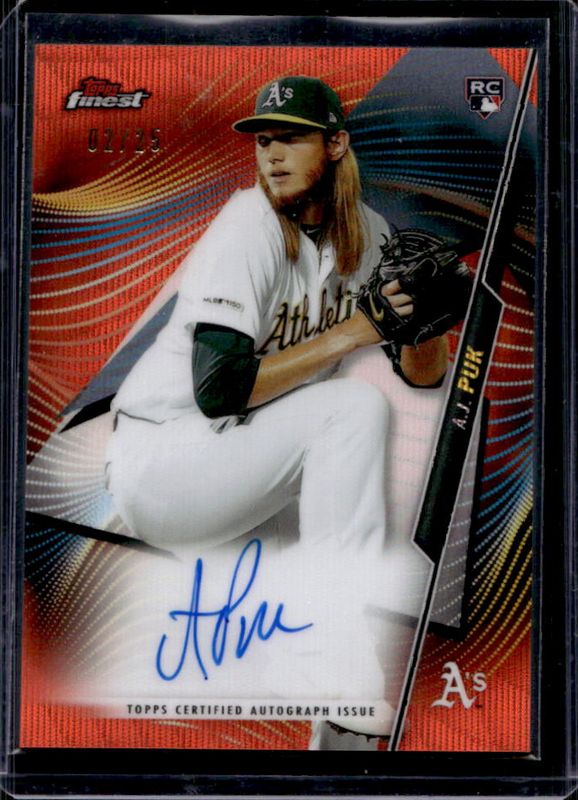 AJ Puk 2020 Topps Finest #FA-AP Autographs - Orange Wave Refractor /25 Rookie RAW