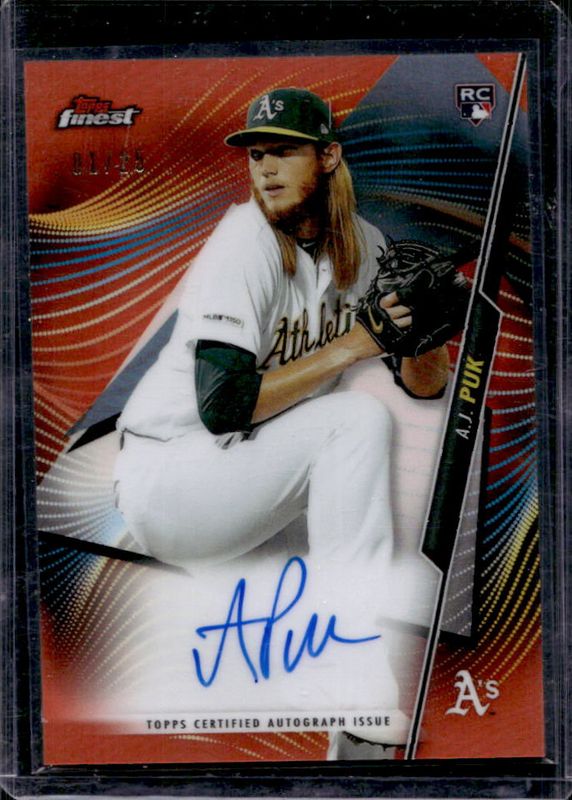 AJ Puk 2020 Topps Finest #FA-AP Autographs - Orange Refractor /25 Rookie RAW