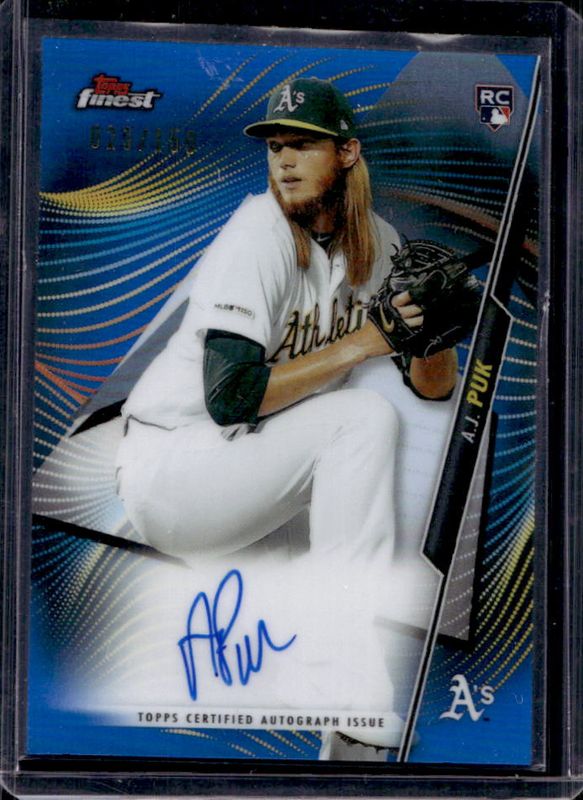 AJ Puk 2020 Topps Finest #FA-AP Autographs - Blue Refractor /150 Rookie RAW