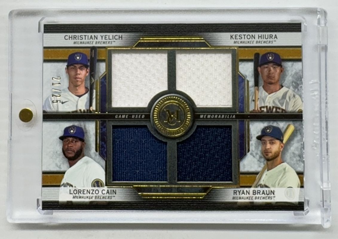 Keston Hiura 2020 Topps Museum Collection #FPR-YHCB Four-Player Primary Pieces Quad Relics - Gold /25 RAW