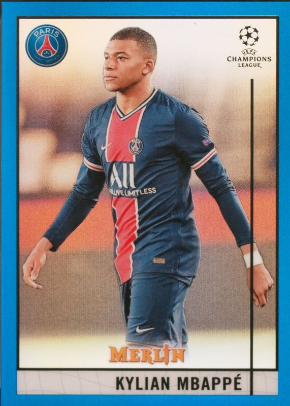 Kylian Mbappe 2020 Topps Merlin Chrome UEFA Champions League #100 Blue Refractor /75 PSA 8