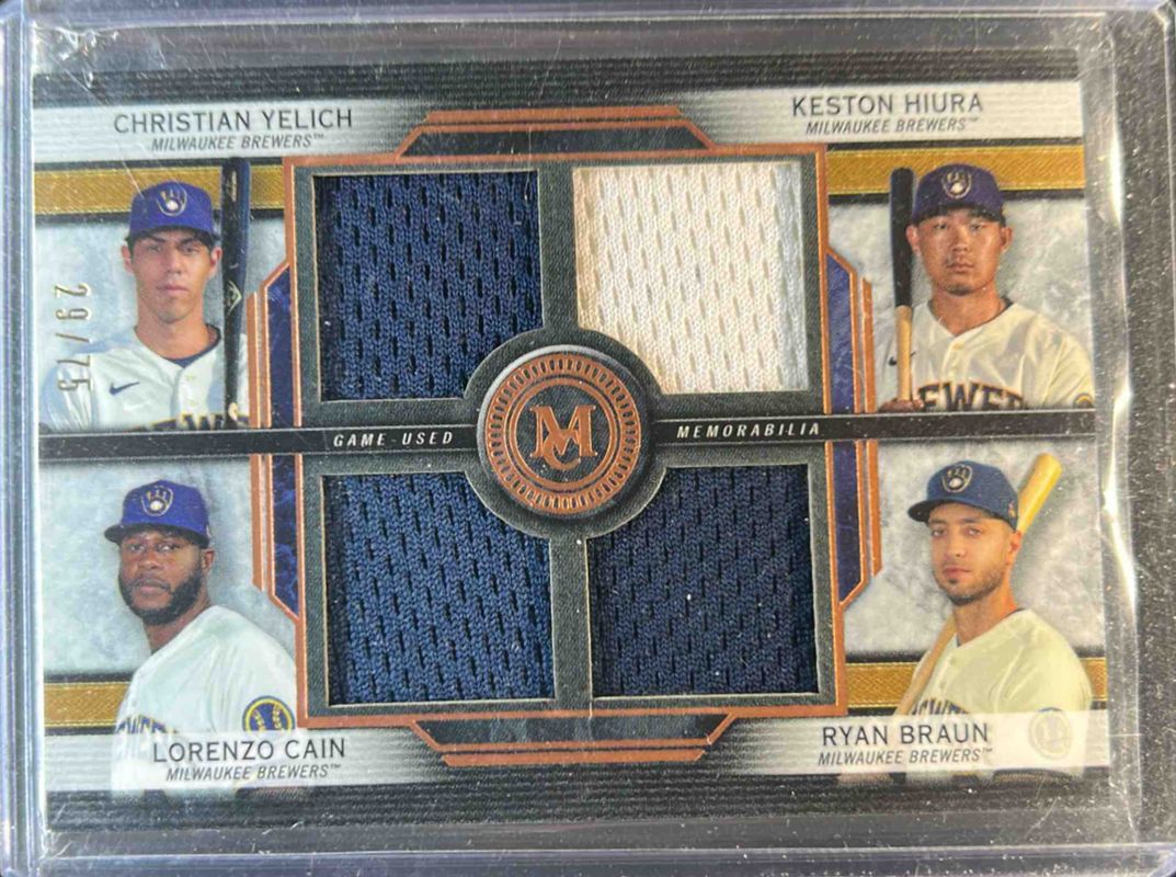 Keston Hiura 2020 Topps Museum Collection #FPR-YHCB Four-Player Primary Pieces Quad Relics - Copper /75 RAW