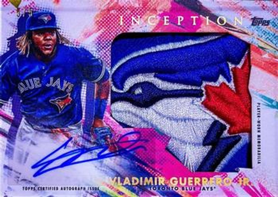 Aaron Judge / Bobby Witt Jr. / Vladimir Guerrero Jr. 2020 Topps Inception #IAH-VGJ Autographed Jumbo Hat Patch /5 RAW