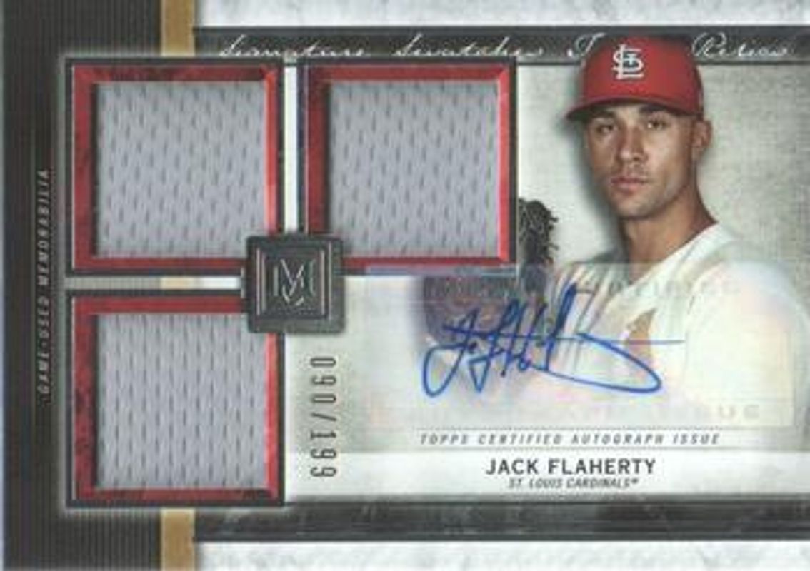 Jack Flaherty 2020 Topps Museum Collection #SSTA-JF Single-Player Signatures Swatches Triple Relic Autographs /399 RAW