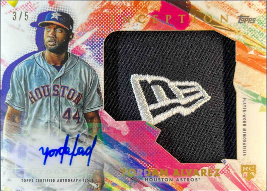 Yordan Alvarez 2020 Topps Inception #IAH-YA Autographed Jumbo Hat Patch - New Era Logo /5 Rookie RAW
