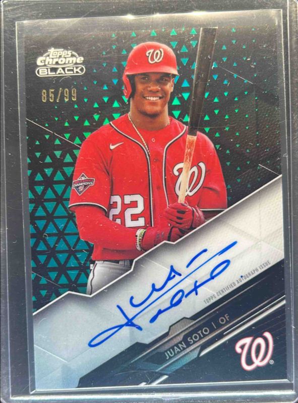 Juan Soto 2020 Topps Chrome Black #CBA-JS Autographs - Green /99 RAW