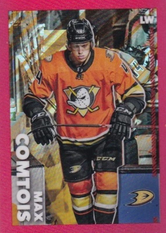 Max Comtois 2022 Topps Chrome NHL Sticker Collection #16 Red Refractor /5 RAW
