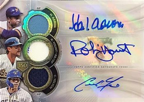 2019 Topps Triple Threads #150YAR-AYY 150 Years of Baseball Triple Autographs Relic
