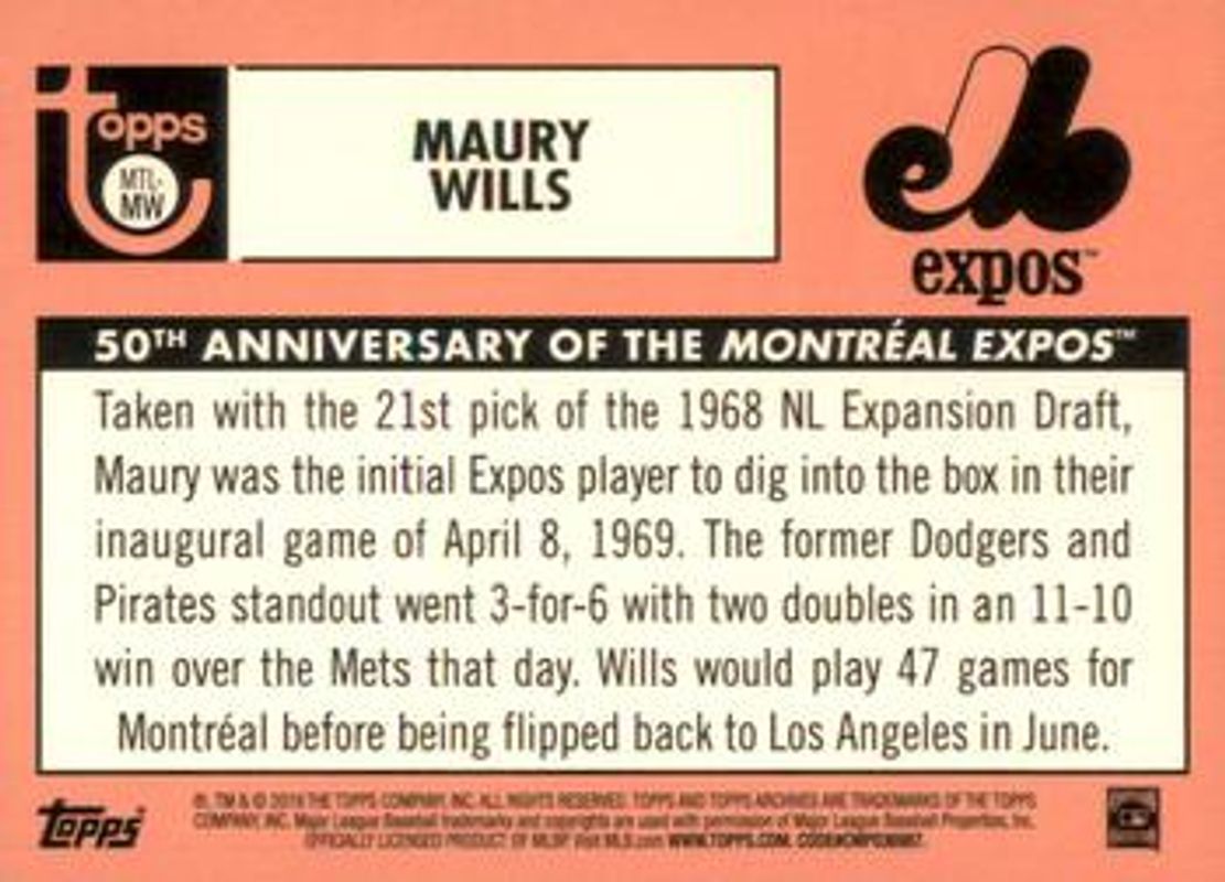 2019 Topps Archives #MTL-MW 50th Anniversary of the Montréal Expos