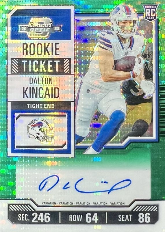 Dalton Kincaid 2023 Contenders Optic #107 Rookie Ticket Auto Variation - Green Pulsar /25 RAW