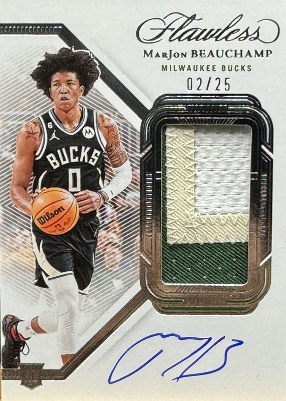 MarJon Beauchamp 2022 Flawless #VPA-MJB Vertical Patch Autographs /25 Rookie PSA 10