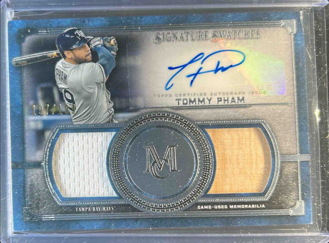 Tommy Pham 2019 Topps Museum Collection #SSDA-TP Single-Player Signatures Swatches Dual Relic Autographs /199 RAW