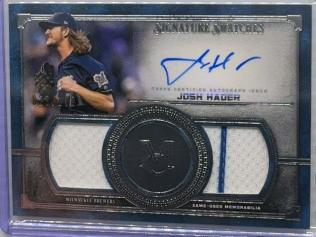 Josh Hader 2019 Topps Museum Collection #SSDA-JH Single-Player Signatures Swatches Dual Relic Autographs /199 RAW