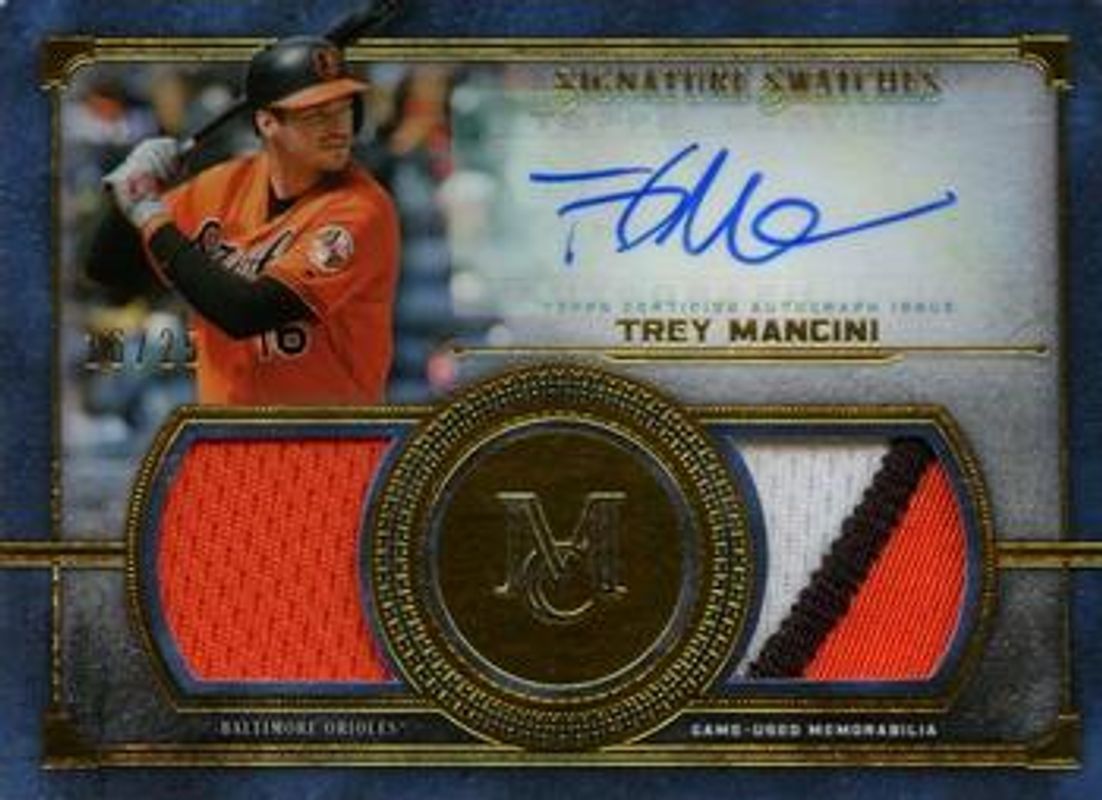 Trey Mancini 2019 Topps Museum Collection #SSDA-TM Single-Player Signatures Swatches Dual Relic Autographs - Gold /25 RAW