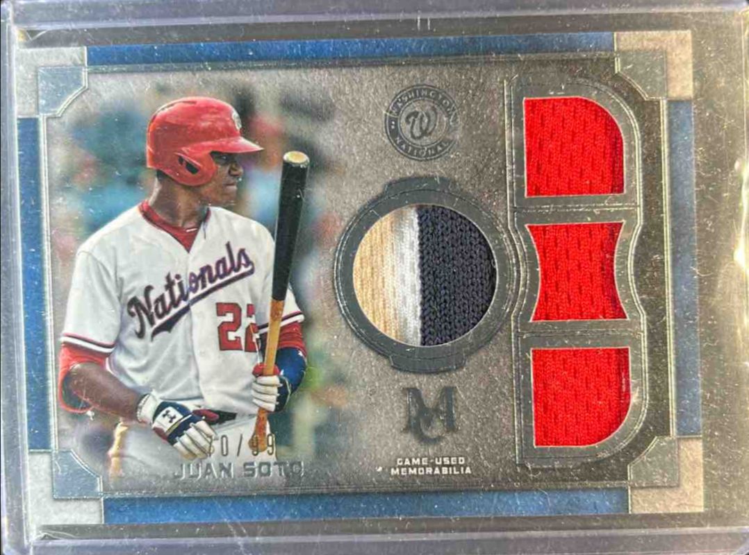Juan Soto 2019 Topps Museum Collection #SPQR-JSO Single-Player Primary Pieces Quad Relics /99 RAW