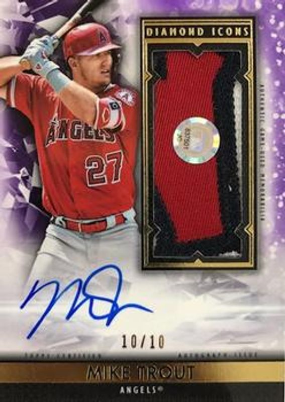 Mike Trout 2019 Topps Diamond Icons #AJP-MT Authenticated Autographed Jumbo Patches - Purple /10 RAW