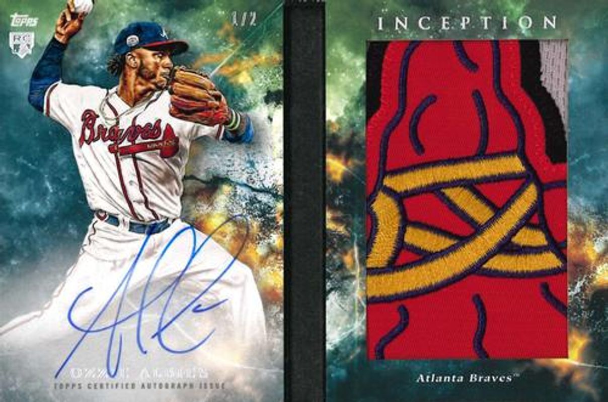 Ozzie Albies 2018 Topps Inception #IALP-OA Autographs Team Logo Patch Books /2 Rookie RAW