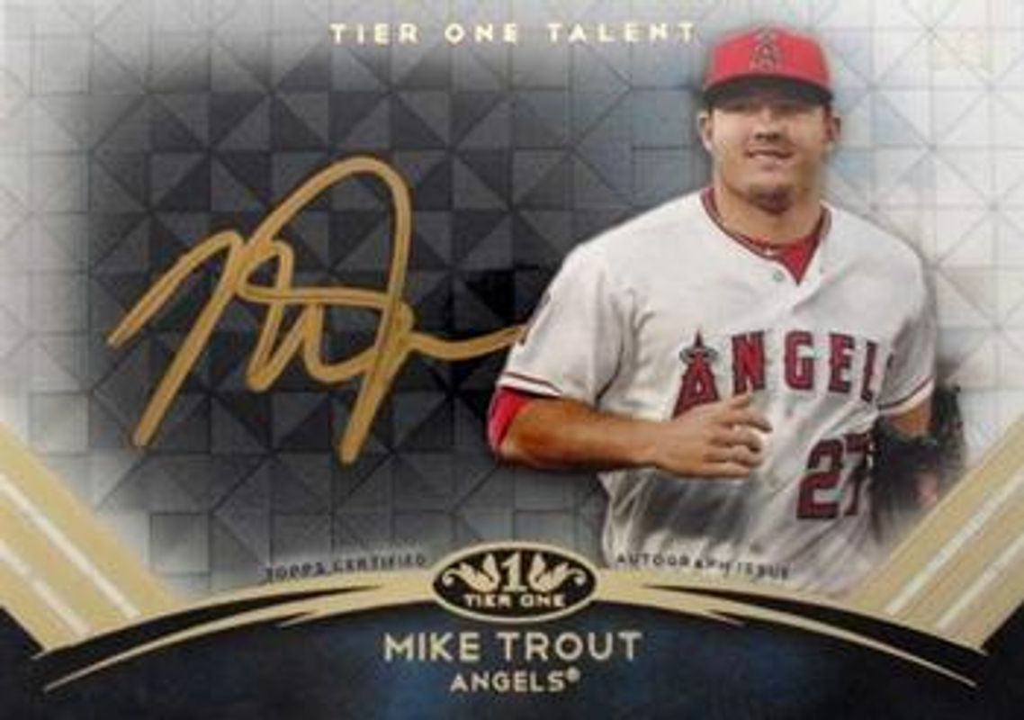 Mike Trout 2018 Topps Tier One #TTA-MT Tier One Talent Autographs Gold Ink /1 RAW