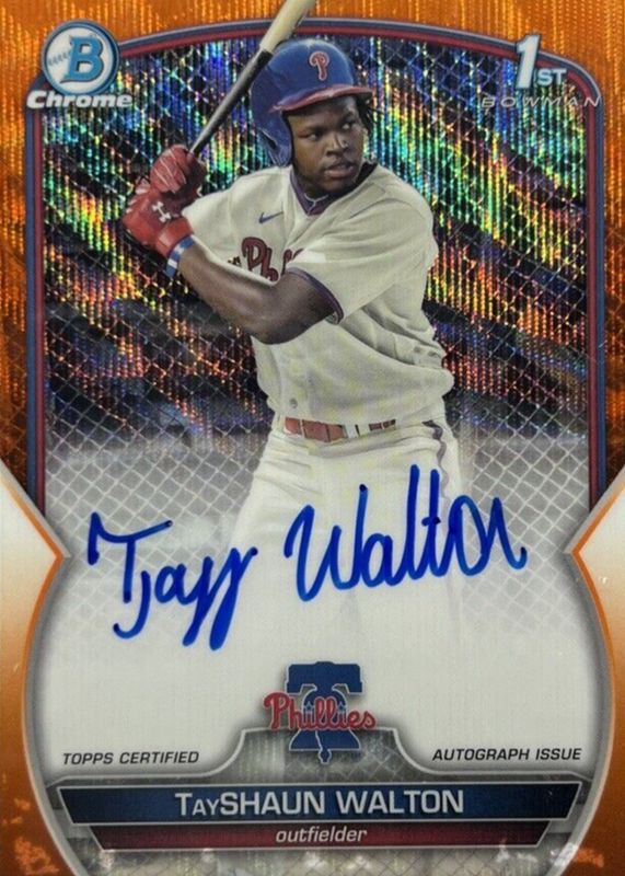 TayShaun Walton 2023 Bowman Draft #CDA-TWA Chrome DP Auto - Orange Wave Refractor /25 (1st) RAW
