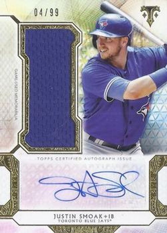 Justin Smoak 2018 Topps Triple Threads #UAJR-JSM Single Autographs Jumbo Relics /99 RAW