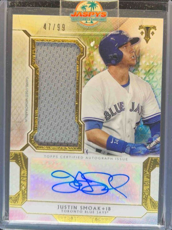 Justin Smoak 2018 Topps Triple Threads #UAJR-SMO Single Autographs Jumbo Relics /99 RAW