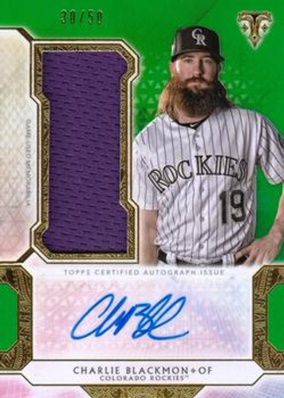 Charlie Blackmon 2018 Topps Triple Threads #UAJR-CB Single Autographs Jumbo Relics - Emerald /50 RAW